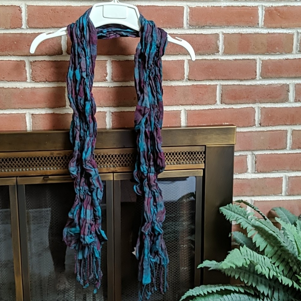 Mudd Ruched Teal and Maroon Plaid Scarf